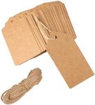 Large Gift Tags,100 PCS Kraft Paper Tags 9 x 4.5cm Christmas Tags for Wedding Brown DIY Rectangle Craft Hang Tags with Free Natural Jute