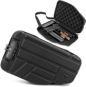 CASEMATIX Locking Pistol Case Fits Small to Large 9mm Pistols with Room For Extra Clips and Attachments- Portable EVA Gun Rug Handgun Case with Snap In Zippers, Water Resistant, Shoulder Strap