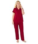 Exquisite Form 90807 Women's Plus Size Nylon Tricot Short Sleeve Matching Pajama Set, Sangria, 2X