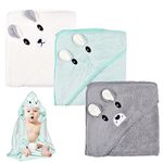 Funmo Hooded Towel Baby 3 Pieces Baby Towel Hood Baby Bath Towel Baby Towel with Hood 80 x 80 cm for Baby Bathing, Soft Super Absorbent, Cute Baby Hooded Towel with Pattern Unisex 0-5 Years (A)