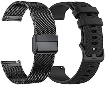 Yeejok 22mm Smartwatch Bands Compatible for Fossil Gen 5E 44mm/Men's Gen 5 Carlyle/Women's Gen 5 Julianna/Gen 4 Explorist HR, Black Silicone Sport Wristband & Black Mesh Woven Metal Watch Strap
