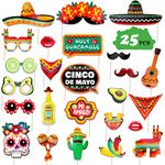 Qpout 25PCS Mexico Fiesta Photo Prop Mexican Carnival Party Decoration Supplies for May Day Selfie Party Supplies Fiesta Photo Decoration Mexican Themed Party