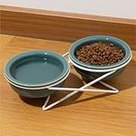Navaris Raised Cat Bowls - Ceramic with Metal Stand, Set of 2 - Dog, Cat & Kitten Elevated Pet Dish for Comfortable Feeding - Water and Food Bowl Ideal for Kittens, Cats, and Dogs