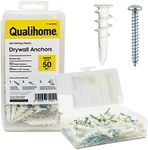 Qualihome Heavy Duty Plastic Self Drilling Drywall Anchors and Screws Kit | Includes 50 Drywall Anchors, 50#8 1-1/4 Inch Screws & Reusable Storage Case