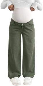 BLENCOT Maternity Clothes Pregnancy Wide Leg Jeans Denim Pants Green 2XL | Stretchy Cotton Tummy Panel High Waist Denim Pants Pregnant Women Summer Weekend Outing Relaxed Casual Wear