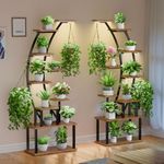 BACEKOLL Plant Stand Indoor with Grow Lights, 9 Tiered Metal Plant Shelf, Tall Plant Stand for Indoor Plants Multiple, Large Plant Rack Display Shelves, Curved Plant Holder for Living Room, Patio