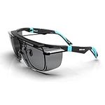 DEX FIT Safety Over Glasses SG210 OTG; Sunglasses that Fit Over Your Eyewear, Z87 Eye Protection, Fog & Scratch Resistant, Adjustable for Women & Men, UV Protective (Black & Blue Frame, Tinted Lens)