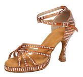 MINITOO Platform Dance Shoes for Women Crystals Beaded Wedding Sandals L488 Bronze 9cm Heel UK 8.5