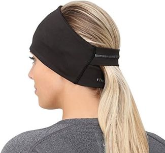 TrailHeads Ponytail Headband - Adrenaline Series | Women’s Running Headband with Reflective Accents - Black