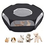 Small Animal Cage, Hamster Playpen, Guinea Play Pen with Cover, Outdoor/Indoor Pet Pop up Playpen, Hamster Run Playpen Tent Perfect for Rabbit Guinea Pig Rat Puppy (Black)