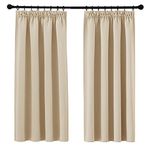 PONY DANCE Pencil Pleat Thermal Curtains for Bedroom with Hooks Beige Blackout Curtains 54 Inch Drop Window Curtains for Track Rail Short Curtains & Drapes, W46 X L54, 2 Panels, Biscotti Beige