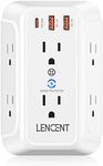 LENCENT USB Wall Charger,Surge Protector 6 Outlet Extender, PD20W+QC3.0-20W USB Ports, 1728J Power Strip Multi Plug,3-Sided Widely Expander,Mountable Wall Adapter for Home Travel Office, ETL Listed