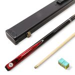 BAIZE MASTER Silver Series 57 Inch RED VICTORY Snooker Pool 2pc Ash Cue Set Black Metal Badge Case and 2 x Chalk - 9.5mm Tip