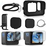 FitStill Silicone Sleeve Case for Go Pro Hero12 /Hero11 /Hero 10 /Hero 9 Black, Battery Side Cover & Lens Caps & Screen Protectors & Lanyard for Go Pro Hero 12/11 /10/9 Black Accessories Kit