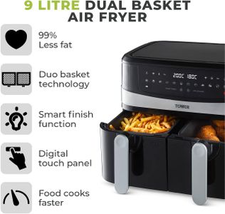 Tower Vortx Dual Air Fryer, 9L – Two Basket Healthy Cooker