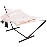 Lazy Daze Hammocks 12 Feet Steel Hammock Stand with Cotton Rope Hammock Combo,Quilted Polyester Hammock Pad and Pillow, Natural