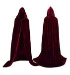 Coolwife Velvet Cloak Cape Wizard Hooded Party Halloween Cosplay Costumes for Men Women 53" (Wine Red)