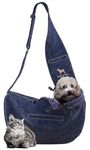 Noah & Paw Dog Sling Carrier for Small Dogs 5-18lb, Dog Sling for Small Dogs and Cats, Dog Carrier with Adjustable Padded Strap, Vegan Denim Lined with Fur, 3x Safety Features, Machine Washable