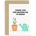 Old English Co. Cute Thank You Card for Teacher - 'Thanks For Helping Me To Grow' Watering Can and Flower End of Year Card for School Teacher, Mentor, Tutor from Student | Blank Inside with Envelope