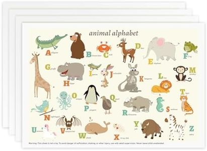 Babebay Disposable Stick-on Placemats 60 Pack for Baby & Kids & Toddler, Sticky Placemats Restaurant Table Mats 12" x 18" (Animal Alphabet)