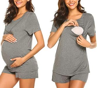 Ekouaer Nursing Pajamas for Breastfeeding Nursing Sleepwear Nightgown Hospital Delivery Postpartum Pjs Dark Grey S