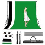 EMART Photo Video Studio Background Backdrop Stand Kit, 8.5x10ft (2.6x3.0m) Photography Support System with 3 Muslin Backdrops 100% Cotton (Black White Green)