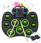 Electric Drum Set, 9 Drum Pad Electronic Drum Set, Kids Drum Set with Drum Pedals and Drum Sticks, Kids Gifts for Christmas Thanksgiving Birthday，Green