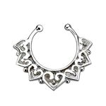 Pierced Owl 18G Sterling Silver Engraved Tribal Heart Design Clip On Non-Piercing Septum Ring