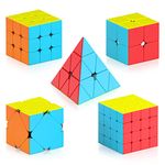 Vdealen Speed Cube Set, Magic Cube Pack of 2x2 3x3 4x4 Pyramid Skewb Stickerless Puzzle Cube Bundle, Christmas Birthday Party Toy Gifts for Kids Teens Adults (5 Pack)