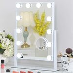 FENCHILIN Vanity Mirror with Lights Makeup Mirror with Lights 12 LED Bulbs Lighted Hollywood Mirror Light up Vanity Mirror 360° Rotation 3 Color Lighting Modes 10X Magnifying Dressing Table Mirror