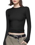 PUMIEY Women's Long Sleeve T Shirts Crew Neck Slim Fit Tops Sexy Basic Tee Smoke Cloud Pro Collection, Jet Black, Medium