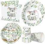 APOWBLS Koala Party Supplies For Birthday & Baby Shower - Koala Birthday Party Decorations Dinnerware Include Plates, Cups, Napkin, For Safari Jungle Animal Koala Bear Decorations Tableware | Serve 24