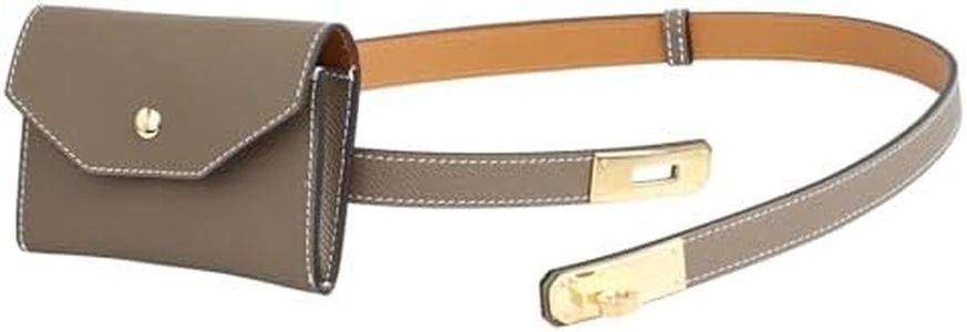 Lafillmiss Skinny Epsom Box calfskin Leather Adjustable Belt - Adjustable Alloy Turn Lock, Solid Color - Ideal for Dresses, Jeans, and Coats(Elephant Grey-gold+bag)