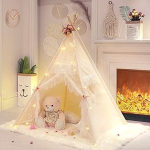 Tree Bud Lace Teepee Tent for Girls Tipi Tent Ivory Canvas Classic Play Tent / House Indoors for Kids Toddles Room Décor