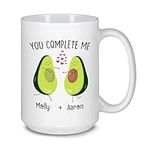 You Complete Me Avocado Couples Coffee Mug, Personalized Names Mug Gift for Husband Wife Boyfriend Girlfriend, Custom Couples Mug Gift for Avocado Lovers, Valentines Coffee Cups 11oz 15oz