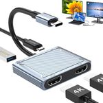 Azhizco Dual HDMI Adapter USB C Hub, Triple Display USB C to Dual HDMI Adapter 4-in-1 USB C to Dual HDMI USB C Hub Dual 4K Display with 2 HDMI,100W PD USB 3.0 for Dell XPS 13/15, Lenovo Yoga