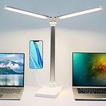 iVict LED Desk Lamp, Dual Swing-Arm Table Lamp with 5 Color Modes & 5 Brightness Levels, 45Min Auto-Timer, 3 Night Light Modes Eye-Caring Desk Light for Study, Working, Bedroom (White)