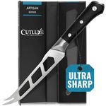 Cutluxe Cheese Knife – 5" Cheese Knife Slicer for Soft and Hard Cheese – Pronged, Serrated & Non Stick Blade – High Carbon German Steel, Full Tang & Ergonomic Handle Design – Artisan Series