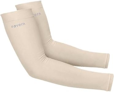 FOVERA UV Sun Protection Arm Sleeves for Men & Women – UPF 50+ Cooling Hand Cover for Biking, Cricket, Driving & Cycling – Seamless Compression Tattoo Cover & Tan Protection Guard (Beige, 1 Pair)