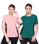 White Moon Women's Dry-Fit Gym T-Shirt Combo (Pack of 2) | Breathable & Moisture-Wicking Workout Tops | Half Sleeve Round Neck Activewear for Women | Ideal for Gym, Yoga, and Running Workouts