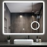 Heilmetz Bathroom Mirror with LED Lights, 900 x 700mm Bathroom Wall Mirror with Shaver Socket, Illuminated LED Bathroom Mirror with Demister 3x Magnification, 6500k Horizontal