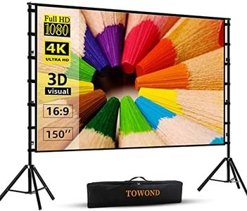 Towond Projector Screen and Stand, 150 inch Indoor Outdoor Projection Screen, Portable 16:9 4K HD Rear Front Movie Screen Pull Down with Carry Bag Wrinkle-Free Design for Home Theater Backyard Cinema