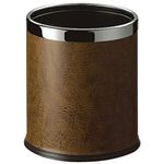 DOLPHY Metal Waste Bin, Open Top Leather Trash Can for Bathrooms, Rooms, Kitchens, Home, Office and Hotel - Capacity 8 Liter (Brown)
