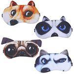 Set of 4 Cute sleep blindfold, Eye Mask Soft Fluffy Sleep Shade Cover Rest Eyepatch Blindfold Shield Travel Sleeping for Eye Mask Sleep Mask Kid Girl Female Lady Daydream Sleep Mask (Cute dog 4 Pack)