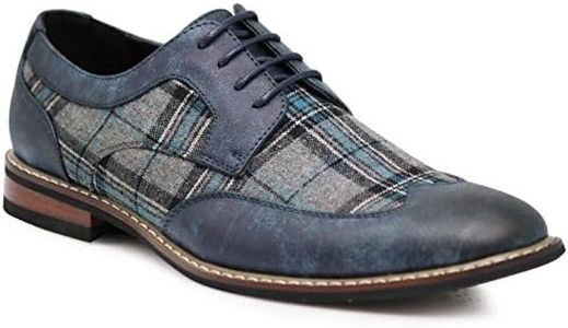 Enzo Romeo Titan03 Men's Spectator Tweed Plaid Two Tone Wingtips Oxfords Perforated Lace Up Dress Shoes (7 D(M) US, Navy Blue)