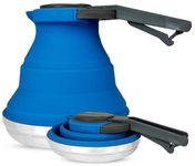 Heather Collapsible Camping Kettle 1.5L Silicone and Stainless Steel - Stove Top Kettle, Folding Kettle for Boiling Water. Portable Gas Kettle for Gas Stove Top Camp Caravan 6 Cup Capacity (Blue)