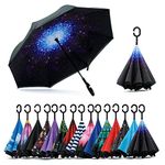 Jooayou Double Layer Inverted Umbrella, C Shape Handle Reverse Folding Umbrella, Anti-UV Windproof Travel Umbrella with Carrying Bag