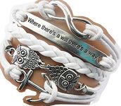 Ac Union Handmade Adjustable Leather Bracelet, with Infinity Anchors Owls Metal Charm Friendship Gift for Women Gril