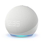 Echo Dot with clock (5th generation, 2022 release) | Bigger vibrant sound Wi-Fi and Bluetooth smart speaker and Alexa | Glacier White