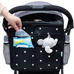 Orzbow Large Pram Organiser Bag,Waterproof 22L Baby Bags for Prams w/ 2 Cup Holders,Multifunctional Diaper Bag w/Removable Divider,Insulated Lining&Bottle Holder,Extra 2 Hooks & Shoulder Strap(Black)